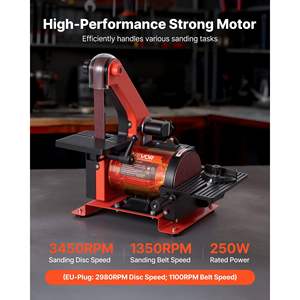 Sableuse à bande et à disque de table 250W Combo 1\" X 30\" Table de travail Ports de collecte de poussière Réglable 0-45 degrés pour le travail du bois DIY - Product Image 2