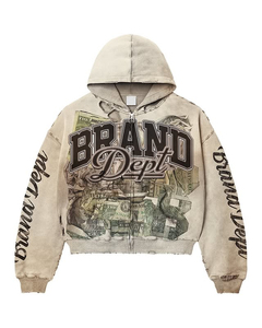Sudadera con capucha y cremallera Distressed Street Icon, 100% algodón, estampado gráfico digital, colección urbana de lujo y moda premium - Product Image 3