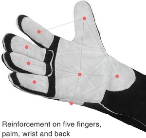 Guantes de soldadura resistentes al calor para construcción, resistentes al agua/a prueba de fuego, de cuero de doble palma, de seguridad, color negro y gris - Product Image 3