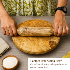Rouleau à pâtisserie et planche à découper en bois d'acacia, design moderne, forme ronde, Chakla Belan, pour accessoires de cuisine - Product Image 2