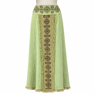 Ethnic Bohemian <b>Wrap</b> <b>Skirt</b> Green Printed Fringe <b>Maxi</b> <b>Skirt</b> | Lightweight Festival Beachwear Gypsy Womens Summer Fashion Clothing - Product Image 1