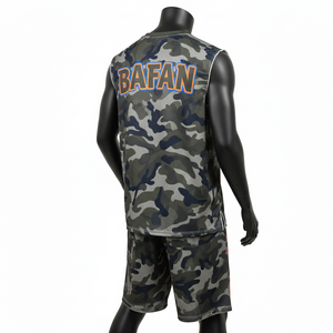 Ensemble court sans manches pour homme 100 % coton, motif camouflage, tissu en maille polyester premium, vert armée, logo personnalisé par sublimation, vêtements de sport - Product Image 5