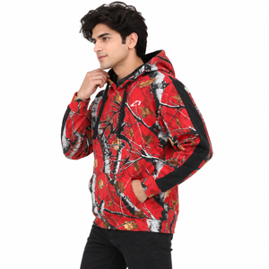 Sudadera con Capucha Estampada Camuflaje Rojo de Moda, Estilo Urbano Gráfico, Manga en Contraste, Top Casual con Capucha, Venta al por Mayor OEM Personalizado EE. UU. - Product Image 4