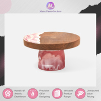 Support à gâteau en bois d'acacia et résine rose tourbillonnant, le plus vendu, avec piédestal, à prix avantageux pour les acheteurs sérieux