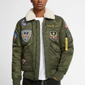 Men's Olive Green Breathable Bomber Jacket with <b>Sherpa</b> Lining Zipper Closure Casual Streetwear Winter Wear - Product Image 1