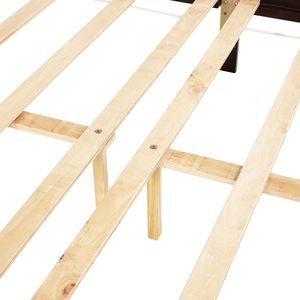 Lit en bois de pin Queen avec tête et pied de lit en rotin, plateforme centrale rehaussée, couleur expresso - Product Image 1