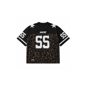 Hot Selling Y2K Unisex Custom Leopard Print American Football Jersey Drop Shoulder V-Neck 3/4 Sleeve Lightweight <b>Soccer</b> T-Shirt - Product Image 2