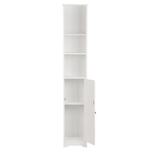 Mobile da Bagno Bianco YJ a Una Porta e Tre Ripiani, Design Moderno Europeo Salvaspazio in MDF e Legno con Metallo per Casa o Hotel - Product Image 2