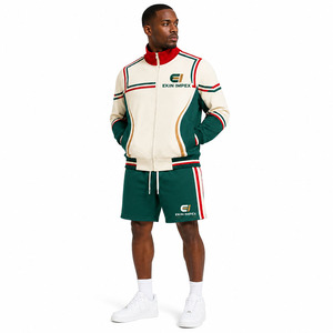 Custom Logo Men's <b>Retro</b> Racing <b>Tracksuit</b> Vintage Track Jacket and Shorts Set 2 Piece Streetwear Colorblock - Product Image 3