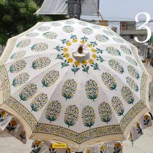 ร่มกันแดดกลางแจ้งผ้าฝ้ายสุดหรู ทำมือ สำหรับตกแต่งลานบ้านริมสระน้ำ ขายส่ง รับสั่งทำ ลายพิมพ์บล็อกสีน้ำเงินแบบดั้งเดิม ร่มสวน - Product Image 2