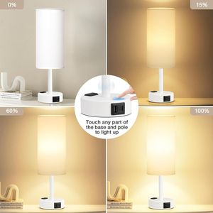 Lampada da Comodino Bianca Opaca Dimmerabile a 3 Modalità con Porte di Ricarica USB-C e Presa AC, Piccola Lampada da Scrivania con Design a Fiamma - Product Image 3