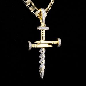 Collier pendentif croix poignard plaqué or avec micro-pavé CZ, chaîne à maillons, bijoux hip-hop, cadeau - Product Image 4