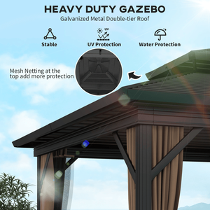 Gazebo in Stile Antico Cinese Eclettico per Giardino e Cortile, Impermeabile, con Telaio Bioclimatico Rivestito per Barbecue - Product Image 4