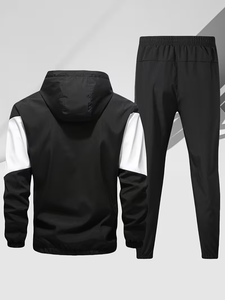 Men's Solid Color Blocking Printed Breathable 340g Hoodie Jogger <b>Set</b> Casual Winter Wear Knitted Polyester Cotton Sweatshirt - Product Image 4