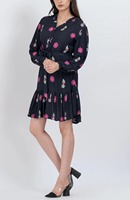 Nouvelle Robe Mini Trapèze Tendance à Imprimé Jardin Tissé, Ourlet Étages et Taille Élastique pour Femme – Élégante, Légère et Écologique à Manches Longues