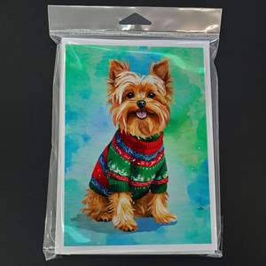 Yorkshire Terrier Yorkie Whimsical A7 Tarjetas de felicitación de Navidad Pack 8 Tarjetas de nota en blanco con sobres Tamaño 5x7 - Product Image 3