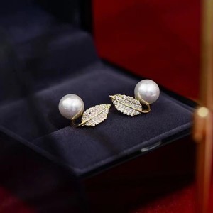 Special Offer 8-9mm Freshwater <b>Pearl</b> Crystal <b>Earrings</b> Exquisite Elegant Leaf Design 14k Gold <b>Silver</b> Needle Color Preserved - Product Image 5