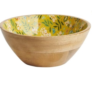 Artesanía india: el mejor tazón de madera decorativo con estampado interior, tazón con estampado en esmalte, decoración para el hogar, tazón de madera para servir comida. - Product Image 1