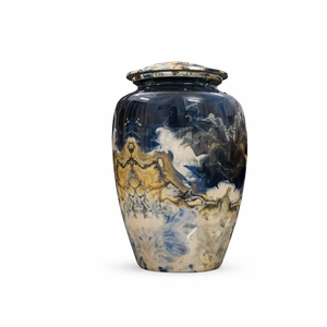 Urnes métalliques effet marbre bleu et or pour cendres, urnes commémoratives artistiques pour adultes, urnes funéraires en métal. - Product Image 1