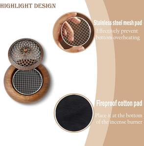 En gros, Brûleur à Bakhoor rond en bois de manguier avec couvercle en laiton antique à filigrane, support d'encens Oud traditionnel, Mabkha rustique Zen - Product Image 5