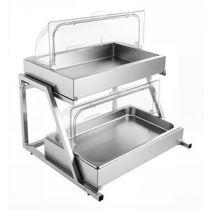 Vassoio di Servizio a 2 Livelli in Acciaio Inox per Buffet, Contenitore per Condimenti e Insalate - Product Image 1