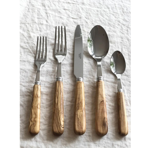 Juego de cubiertos de 4 piezas con mango de madera de olivo de gran calidad, cubiertos de acero inoxidable, vajilla para la cena, regalo para la cocina y el comedor a un precio razonable. - Product Image 1