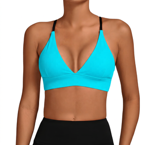 Women's White Deep V-Neck Yoga Sports Bra Medium Support Breathable Solid Color - Product Image 5
