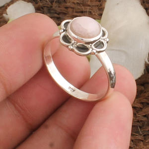 925 Sterling Silver Natural Peruvian Pink Opal Ring for Women <b>Handmade</b> Vintage Oval Gemstone Anniversary Ring <b>Jewelry</b> Wholesale - Product Image 4