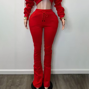 Pantalon évasé en coton pour femme, taille mi-haute, respirant, en tissu extensible, avec dentelle, pour l'hiver, décontracté, usage quotidien, tendance - Product Image 2