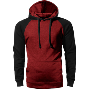 Nueva Sudadera con Capucha para Hombre, Negra y Roja, con Mangas Raglán, de Felpa, Informal, de Color Sólido, con Bolsillo, Corte Regular, para Otoño - Product Image 4