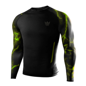 Black Full Sleeve Rash Guard With Red Pattern Print For Men Quick Dry Spandex Polyester <b>Grappling</b> Shirt - Product Image 4
