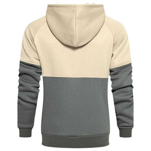 Sweat-shirt à capuche colorblock pour homme, beige et anthracite, en molleton, avec empiècements contrastants, épaules tombantes, logo personnalisé, décontracté, vente en gros - Product Image 3