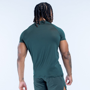 เสื้อยืดออกกำลังกายคอกลมสีเขียวสเลทสำหรับผู้ชาย คุณภาพสูง OEM เนื้อผ้าเบาสบาย ระบายอากาศได้ดี เสื้อวิ่งผู้ชายแบบรัดรูป - Product Image 4
