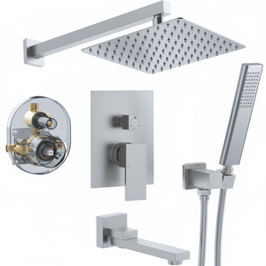 Male NPT Brushed Nickel Shower System 12 Inch Rain Shower Head Handheld Shower <b>Spray</b> Wall <b>Mount</b> for Bathtub - Product Image 1