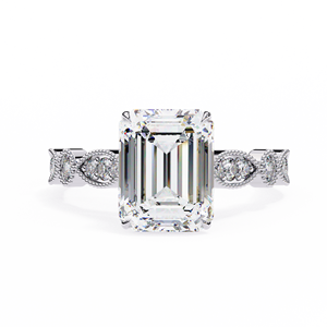 Anillo de Diamante de Laboratorio con Corte Esmeralda de Lujo de 2.50ct, Estilo Art Deco Vintage, con Tallo Milgrain, Oro Vermeil de 18K, Joyería Ética para Novia - Product Image 2