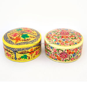 Boîte à bijoux ronde en papier mâché floral, durable, souvenir, cadeau de mariage, boîte de rangement décorative en papier mâché - Product Image 2