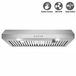 Cappa da cucina sottopensile da 30 pollici con ventola a 3 velocità da 600 CFM e luci LED, argento/nero - Product Image 2