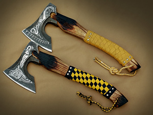Hand Forged High Carbon Steel Builder's Hatchet Custom OEM Wood Leather Wrap <b>Handle</b> Bearded Head <b>Axe</b> with Leather Sheath - Product Image 6