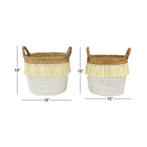 Ensemble de paniers en osier rond 2 pièces en jonc de mer Décoration intérieure Rangement Meubles tissés - Product Image 5