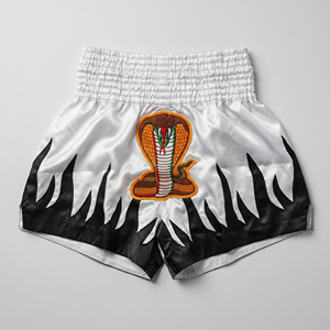 Custom Cobra <b>Patch</b> <b>Men</b> Muay Thai <b>Shorts</b> White Satin Kickboxing Trunks Wholesale Custom Logo Snake Embroidered MMA Fighting <b>Short</b> - Product Image 2