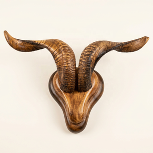 Paire de cornes de bélier naturelles, cornes décoratives avec base, décoration murale en cornes de bélier, support mural en bois pour cornes de mouton. - Product Image 1