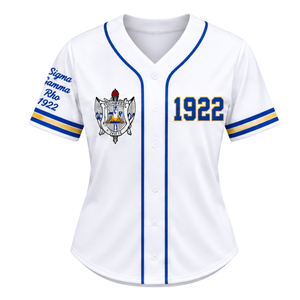 Maillot de baseball personnalisé pour femmes Sigma Gamma Rho, lettres grecques, manches courtes, boutons sur le devant, vêtements de sport, vente en gros - Product Image 1