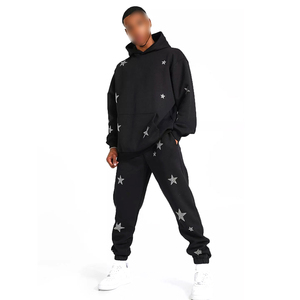 Survêtements pour hommes de couleur noire, style pull, manches longues, tissu écologique de la plus haute qualité, ornés de strass, très demandés - Product Image 1