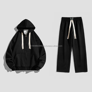Wholesale Custom 350g <b>Heavy</b>-<b>Duty</b> Fleece Thickened Double-Head <b>Zipper</b> Hoodie Pant Sets Casual Knitted Pullover for Both Autumn - Product Image 2