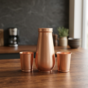 Bouteille d'eau en cuivre avec deux verres en cuivre, ensemble de boisson réutilisable, hydratation ayurvédique, cuisine, salle à manger, cadeau, maison, bureau - Product Image 2