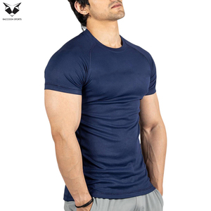 Camiseta Deportiva de Manga Corta para Hombre, Color Azul Marino, Cuello Redondo, Secado Rápido, Corte Ajustado, Tejido de Poliéster, Ropa Deportiva, Precio al por Mayor - Product Image 4