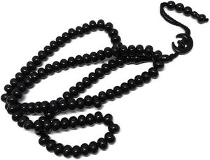 <b>Islam</b> Prayer Tasbih 99 Beads AMN-303 Muslim 8 mm. Rosary Bead Moon Star Decorated Tassels Haj Eid Ramadan <b>Gift</b> (Black) - Product Image 2