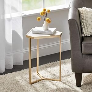Mesa Auxiliar Moderna con Incrustaciones de Metal y Mármol en Forma de Triángulo, Mesa de Centro de Lujo con Marco Geométrico para Sala de Estar - Product Image 5