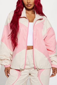 Veste coupe-vent colorblock printemps-été personnalisée pour femme, vêtements de sport tendance, rose, imprimé par sublimation contrasté - Product Image 5