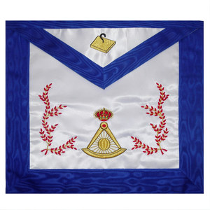 Tablier du 14e degré du Rite écossais, bleu sur satin, broderie machine, avec tissu moiré noir de qualité supérieure - Product Image 3